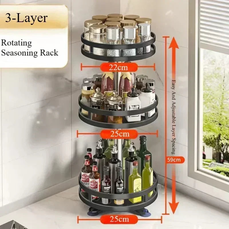 360° rotating spice rack organizer, non-slip carbon steel storage tray, suitable for seasoning and spice storage.
