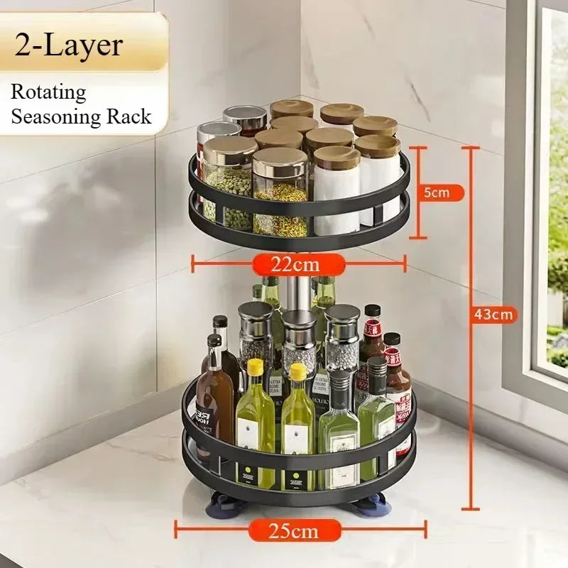 360° rotating spice rack organizer, non-slip carbon steel storage tray, suitable for seasoning and spice storage.