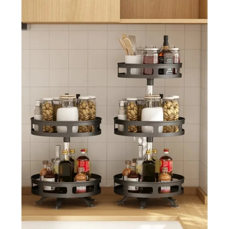 360° rotating spice rack organizer, non-slip carbon steel storage tray, suitable for seasoning and spice storage.