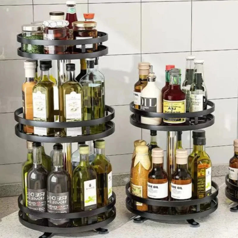 360° rotating spice rack organizer, non-slip carbon steel storage tray, suitable for seasoning and spice storage.