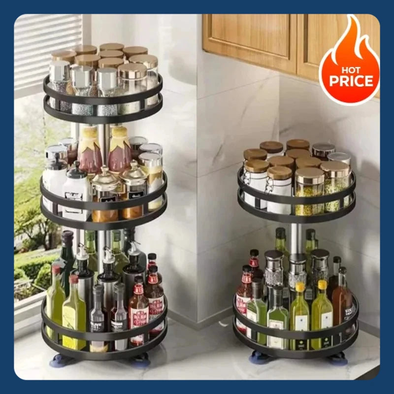 360° rotating spice rack organizer, non-slip carbon steel storage tray, suitable for seasoning and spice storage.