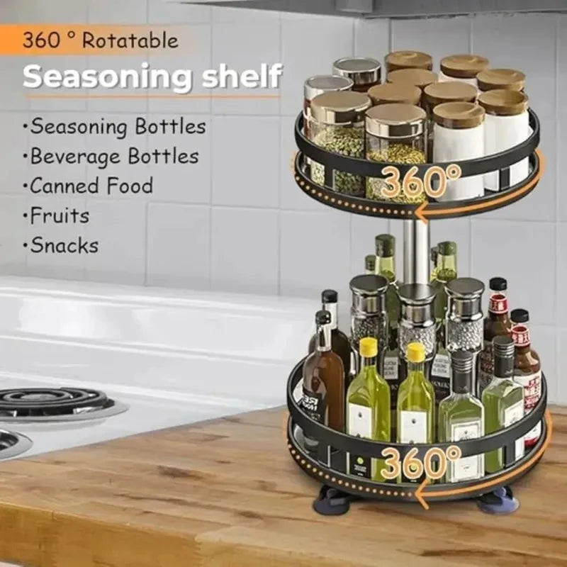 360° rotating spice rack organizer, non-slip carbon steel storage tray, suitable for seasoning and spice storage.